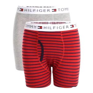 New Tommy Hilfiger Boy's Stripe 2-Piece Boxer Briefs - Bright White - Large